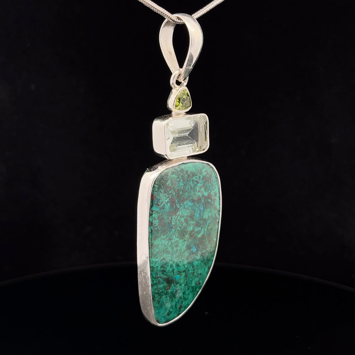 Sterling Silver Chrysocolla, Green Amethyst and Peridot Pendant