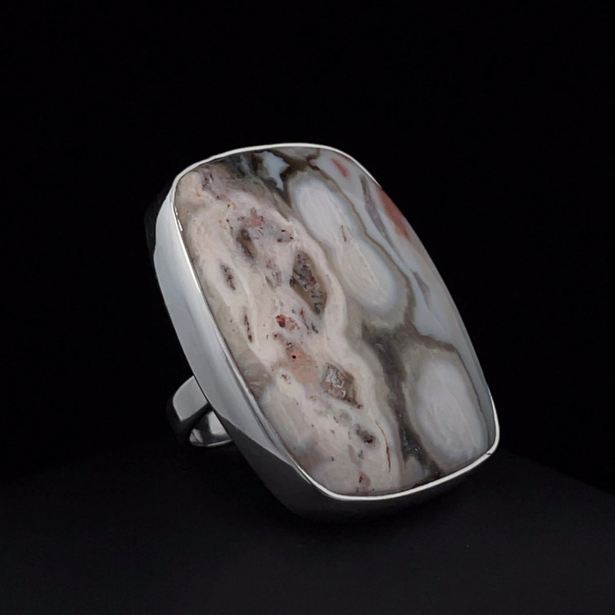 Sterling Silver Large Ocean Jasper Ring Adjustable