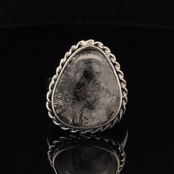 Sterling Silver Tourmalated Quartz Ring Size 11