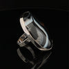 Sterling Silver Large Black Tibet Agate Ring Adjustable