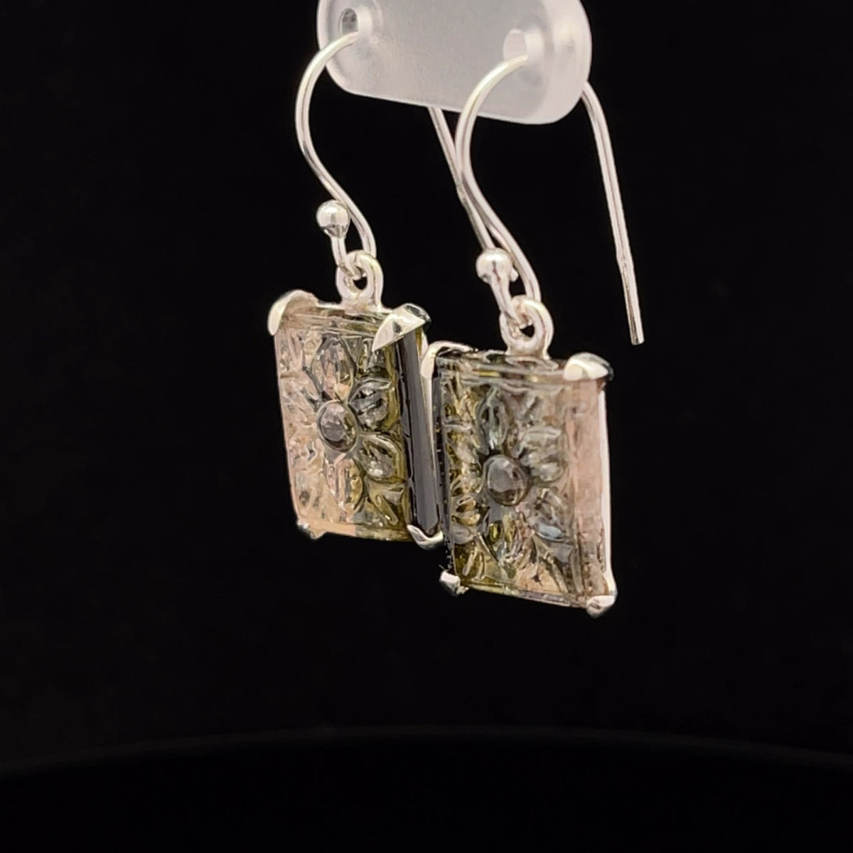 Sterling Silver Carved Watermelon Tourmaline Earrings