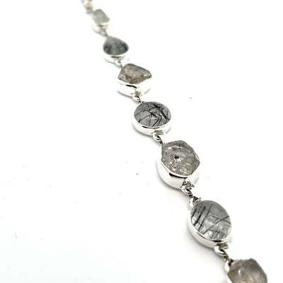 Sterling Silver Tourmalated Quartz and Herkimer Diamond Bracelet
