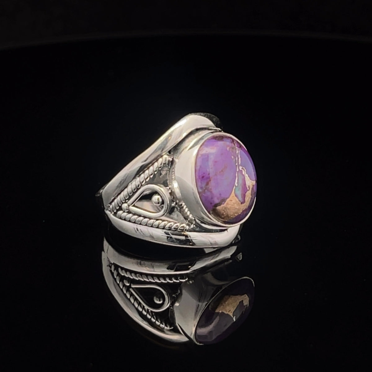 Sterling Silver Copper Purple Turquoise Ring Size 7