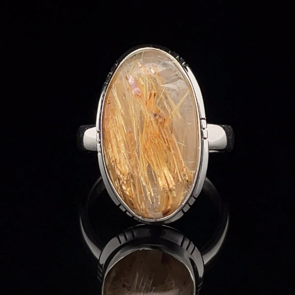 Sterling Silver Rutilated Quartz Ring Size 8