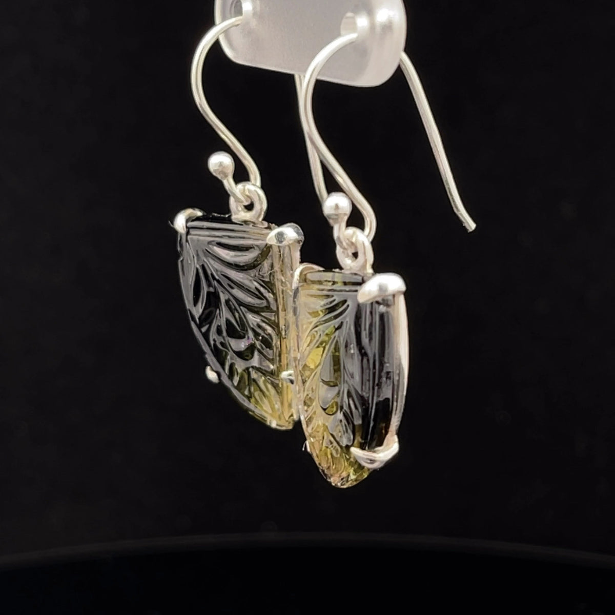 Sterling Silver Carved Watermelon Tourmaline Earrings