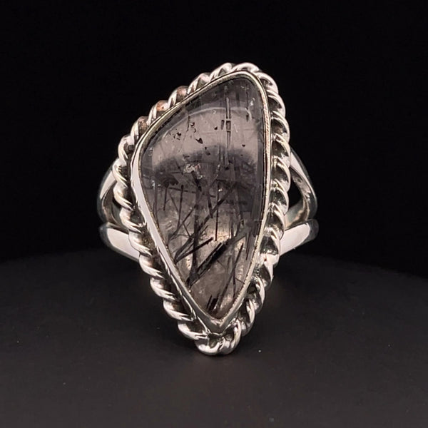 Sterling Silver Tourmalated Quartz Ring Size 8