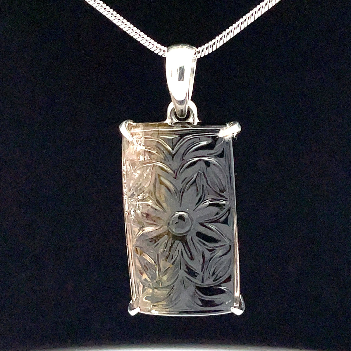 Sterling Silver Carved Watermelon Tourmaline Pendant