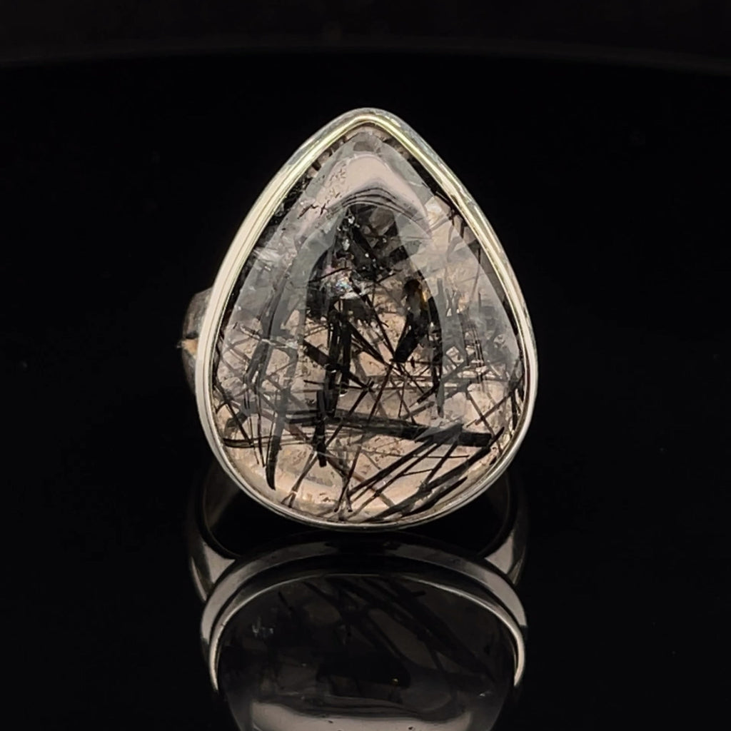 Sterling Silver Tourmalated Quartz Ring Size 9