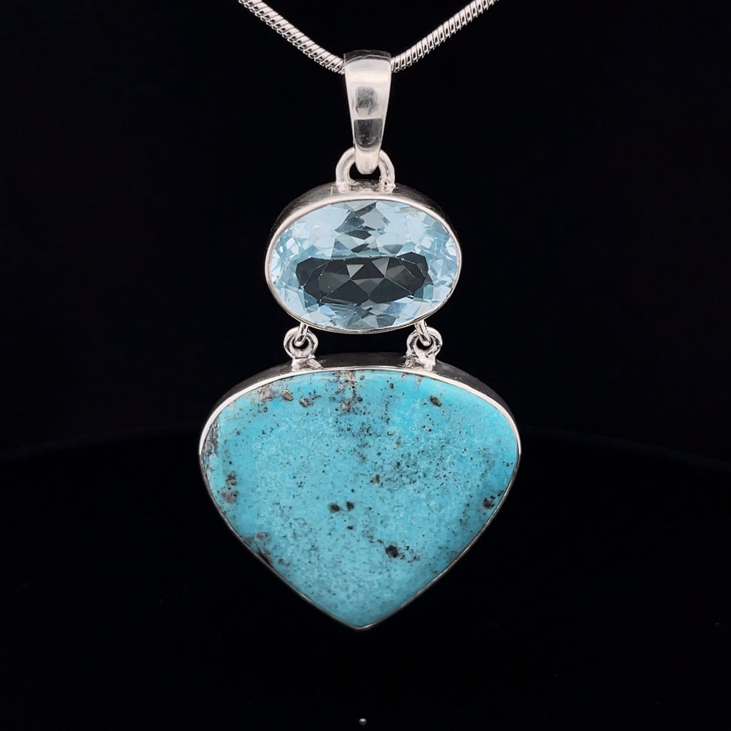 Sterling Silver Raw Kingman Turquoise and Topaz Pendant