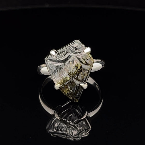 Sterling Silver Carved Watermelon Tourmaline Ring Size 10