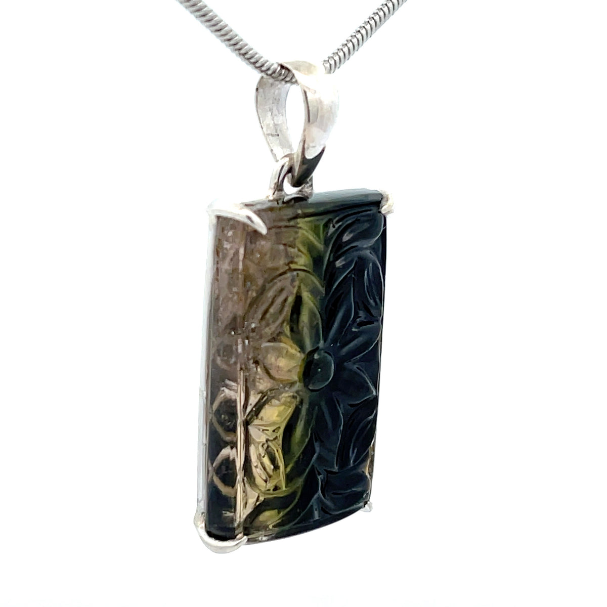 Sterling Silver Carved Watermelon Tourmaline Pendant