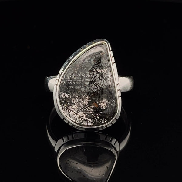 Sterling Silver Tourmalated Quartz Ring Size 8