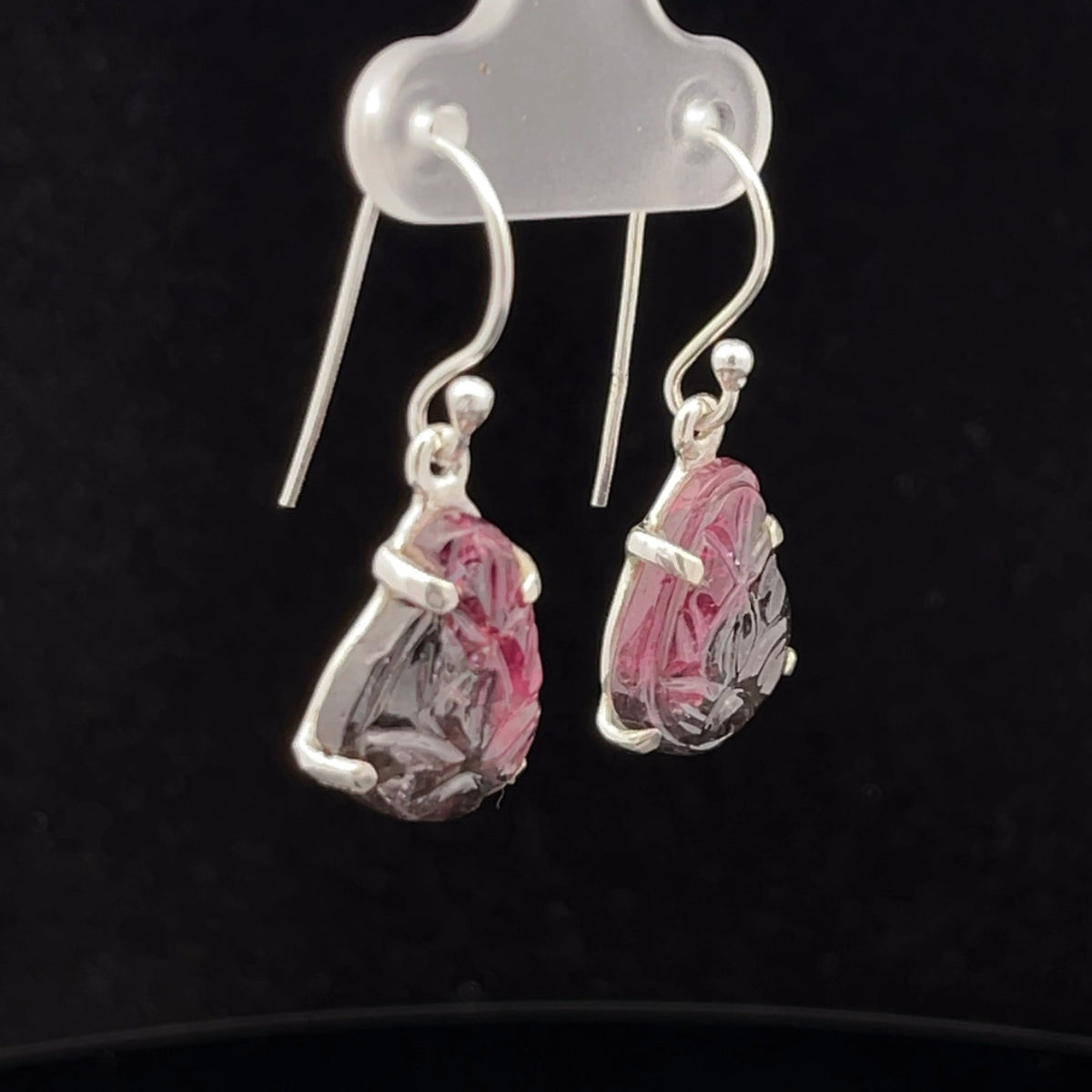 Sterling Silver Carved Watermelon Tourmaline Earrings
