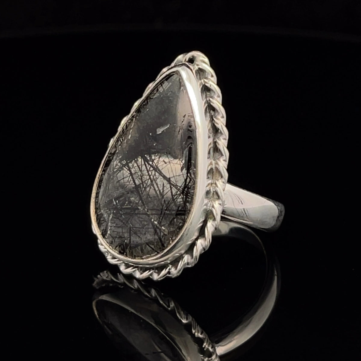 Sterling Silver Tourmalated Quartz Ring Size 8