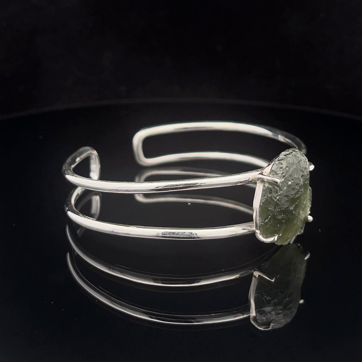 Sterling Silver Moldavite Cuff Bracelet