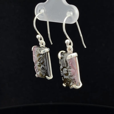 Sterling Silver Carved Watermelon Tourmaline Earrings
