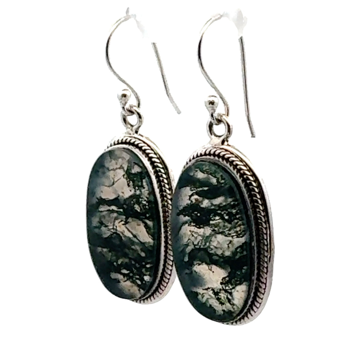 Sterling Silver Moss Agate Earrings