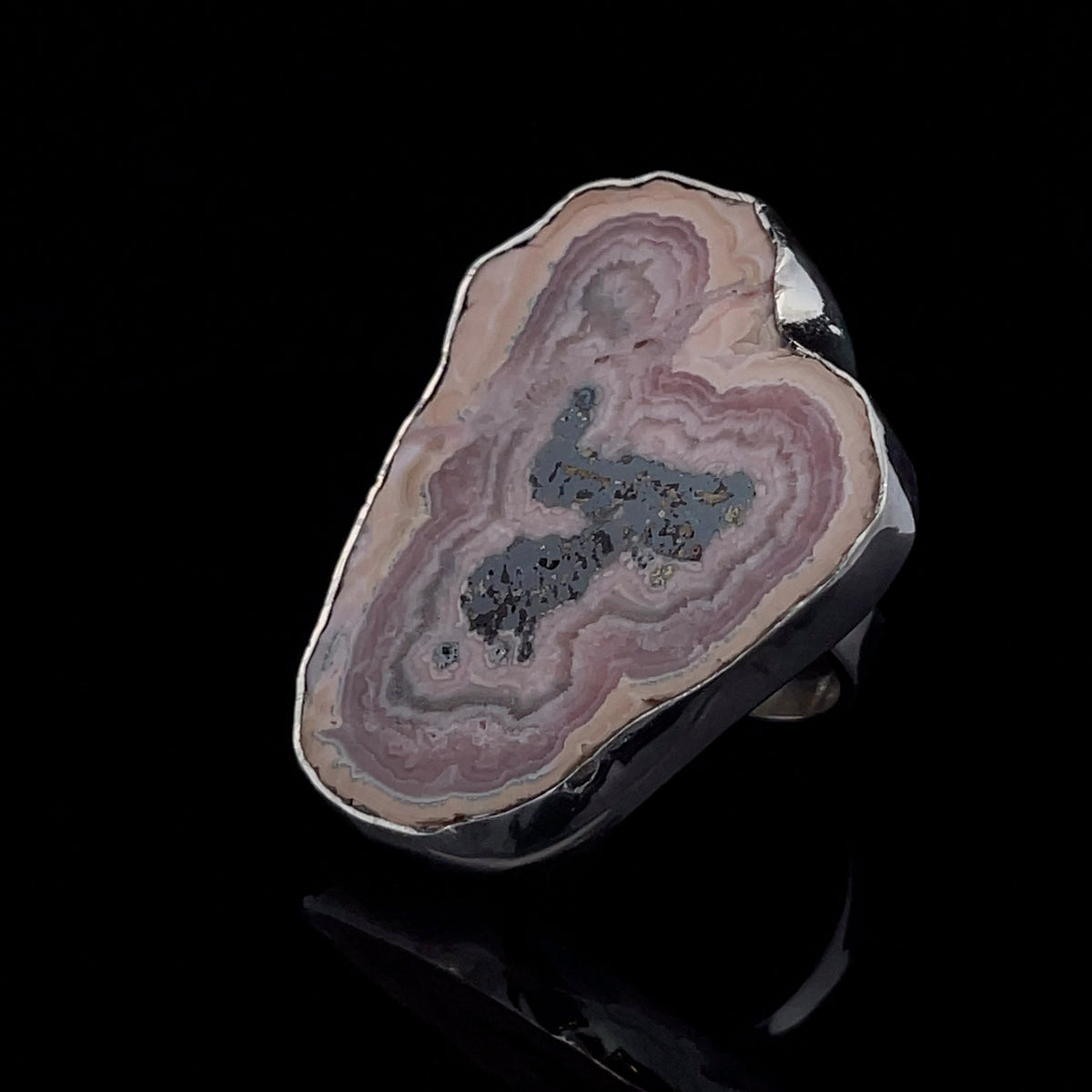 Sterling Silver Large Rhodochrosite Ring Adjustable