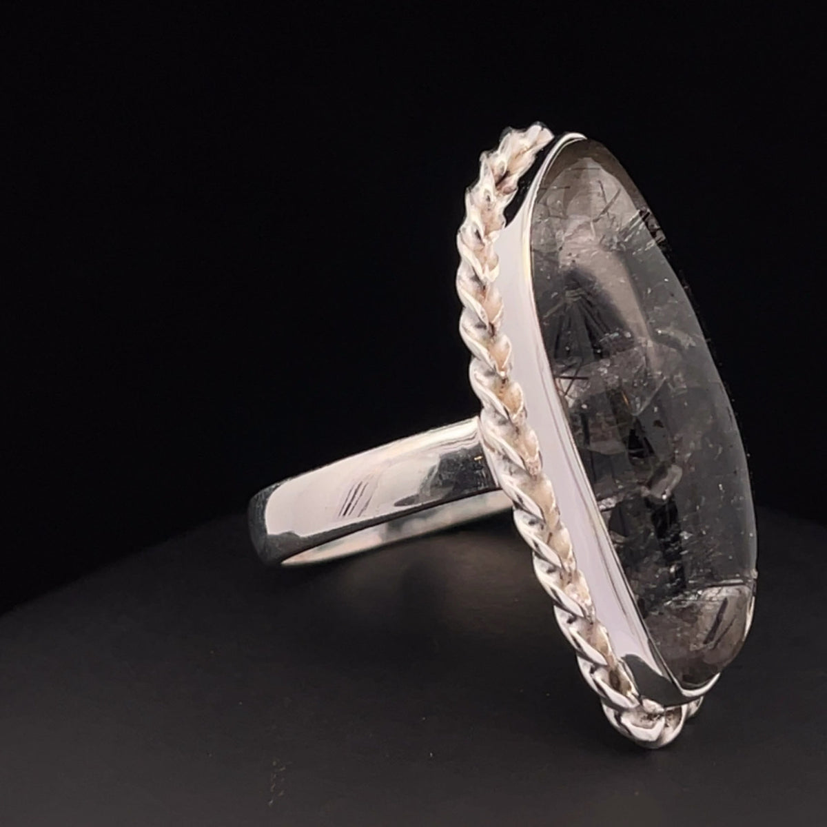 Sterling Silver Tourmalated Quartz Ring Size 9