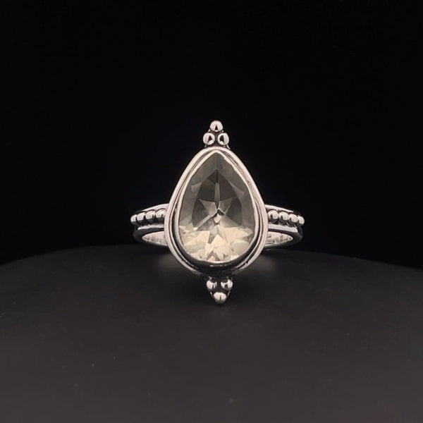 Sterling Silver Green Amethyst Ring Size 7