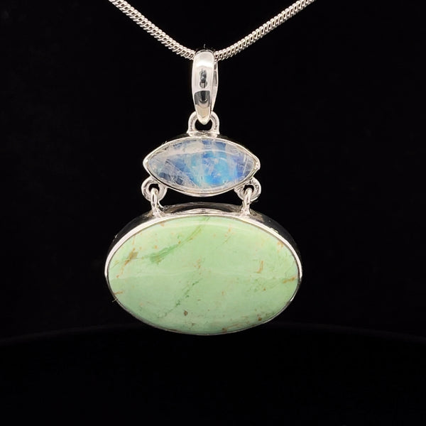 Sterling Silver Variscite and Moonstone Pendant