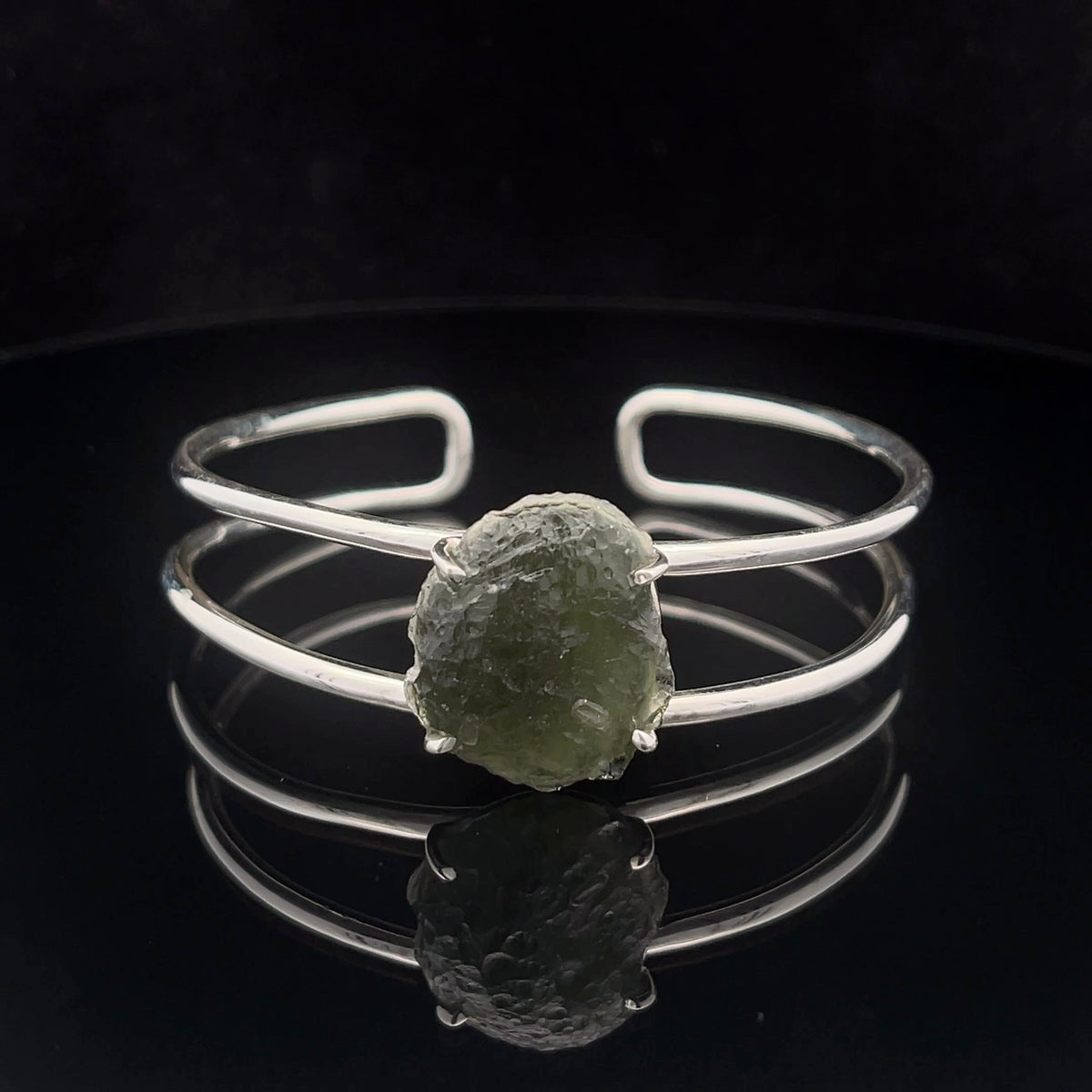 Sterling Silver Moldavite Cuff Bracelet