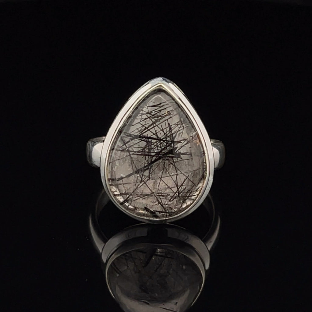 Sterling Silver Tourmalated Quartz Ring Size 6