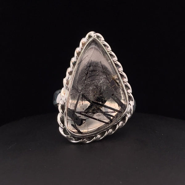 Sterling Silver Tourmalated Quartz Ring Size 9