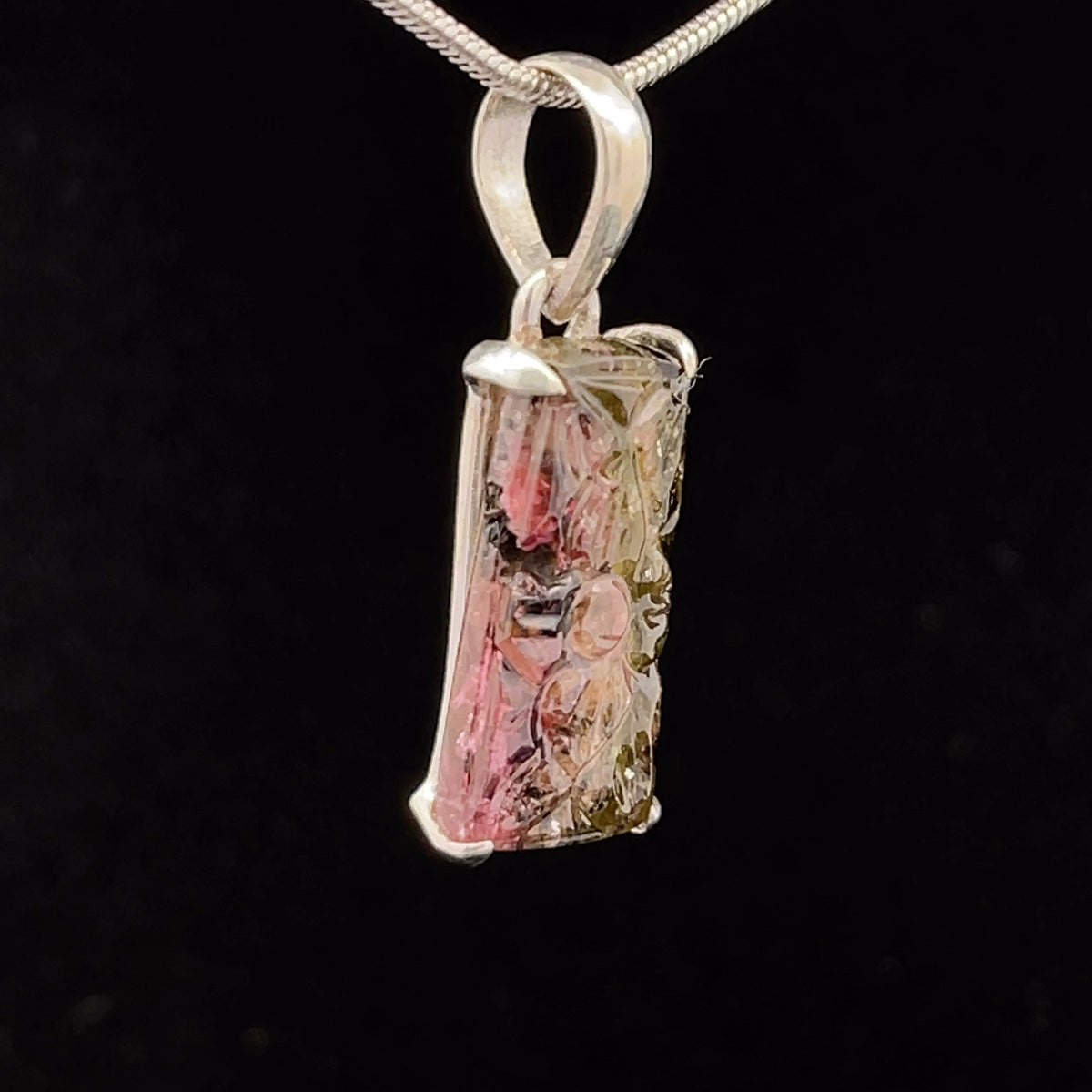 Sterling Silver Carved Watermelon Tourmaline Pendant