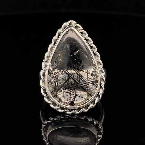 Sterling Silver Tourmalated Quartz Ring Size 8