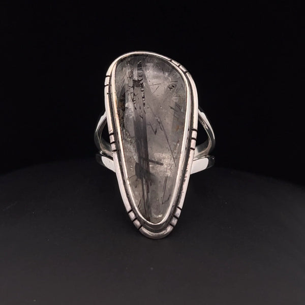 Sterling Silver Tourmalated Quartz Ring Size 9