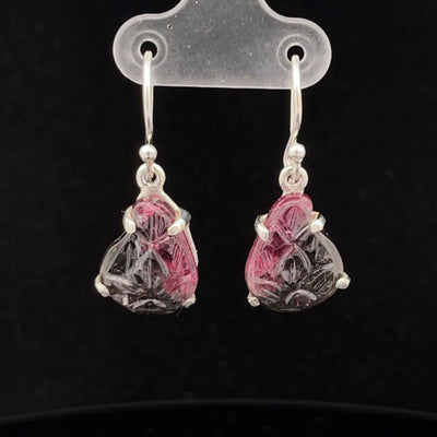 Sterling Silver Carved Watermelon Tourmaline Earrings