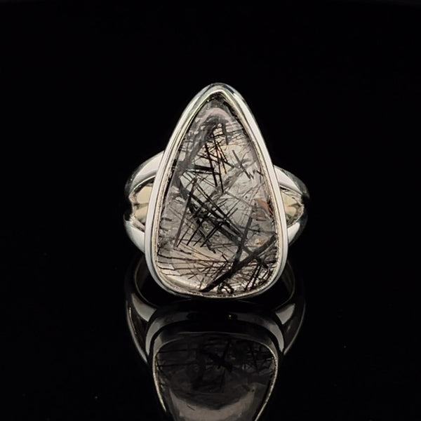 Sterling Silver Tourmalated Quartz Ring Size 5