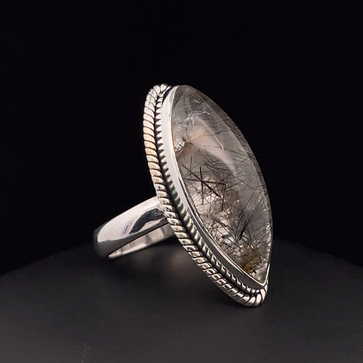 Sterling Silver Tourmalated Quartz Ring Size 7
