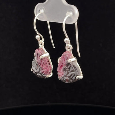 Sterling Silver Carved Watermelon Tourmaline Earrings