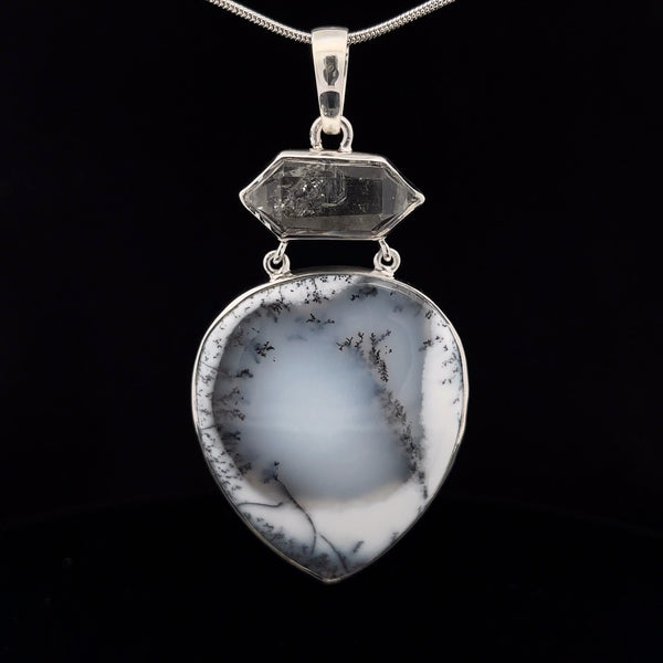 Sterling Silver Dendritic Opal and Herkimer Diamond Pendant