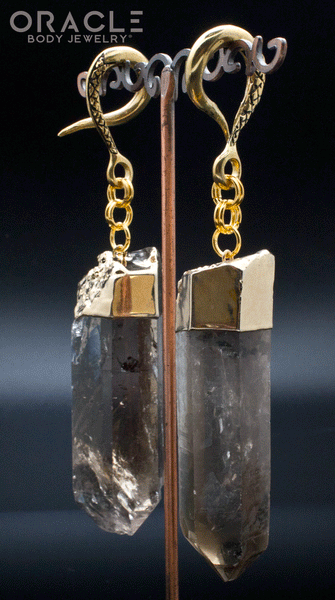 Crossover With Gold Plated Large Smoky Quartz Points