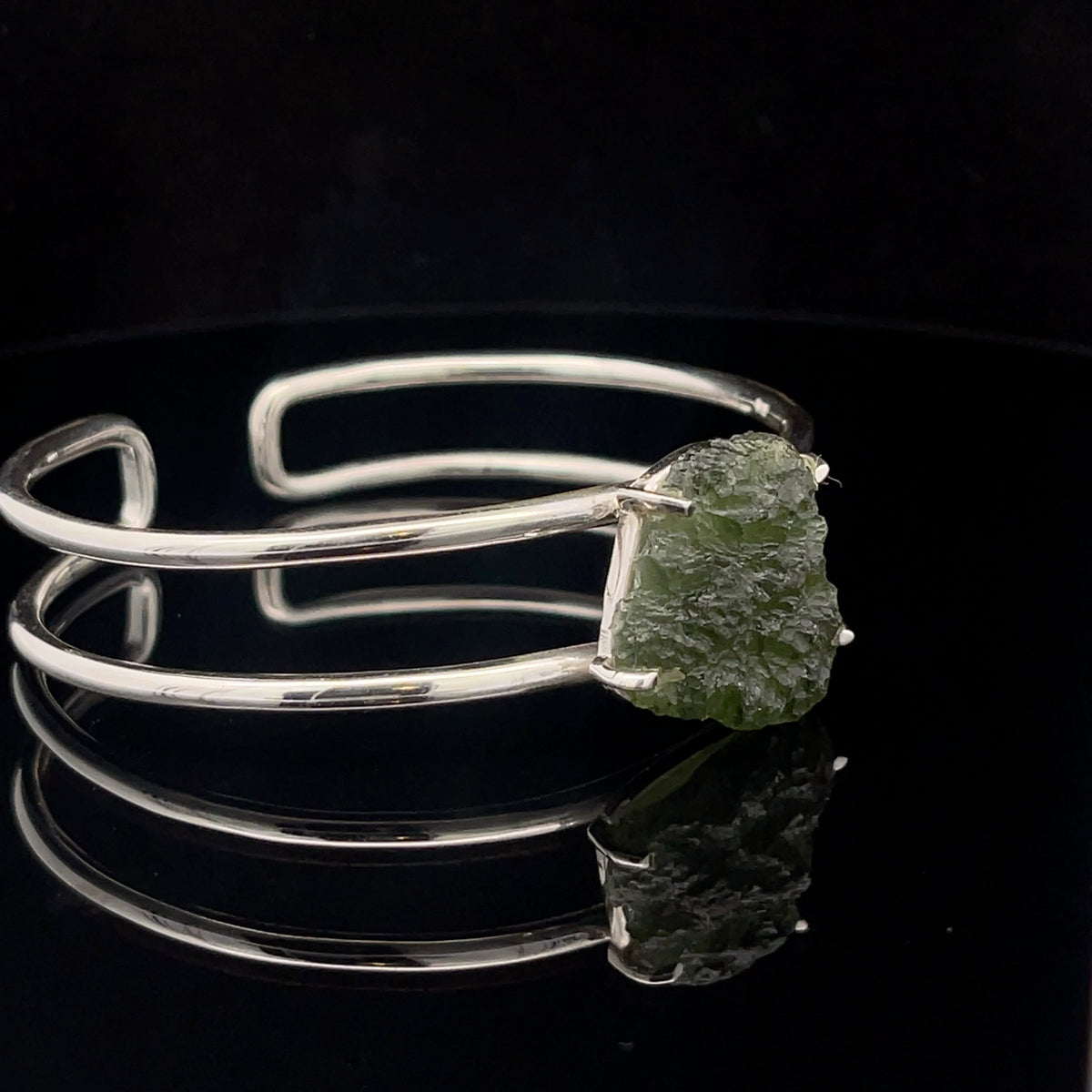 Sterling Silver Moldavite Cuff Bracelet