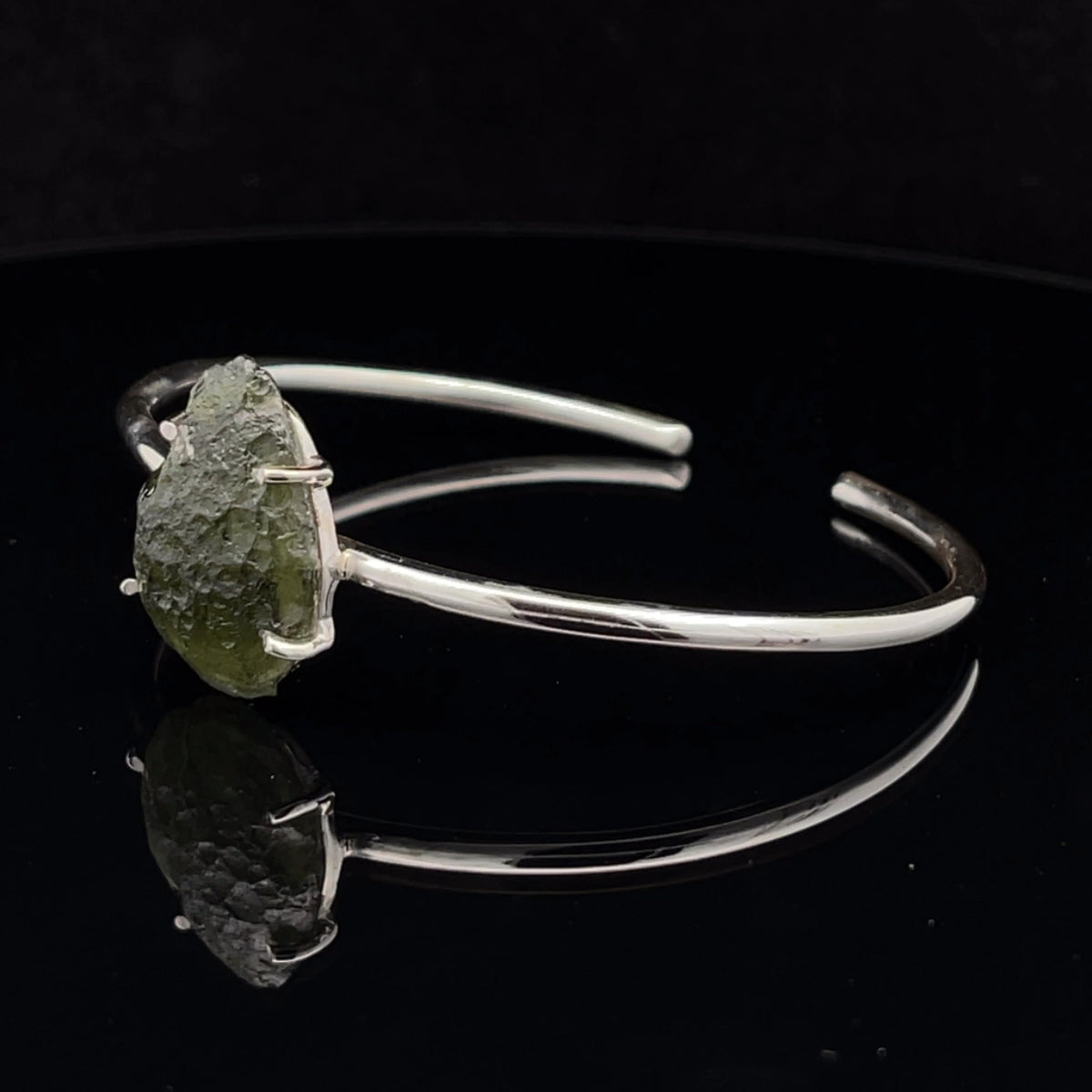 Sterling Silver Moldavite Cuff Bracelet