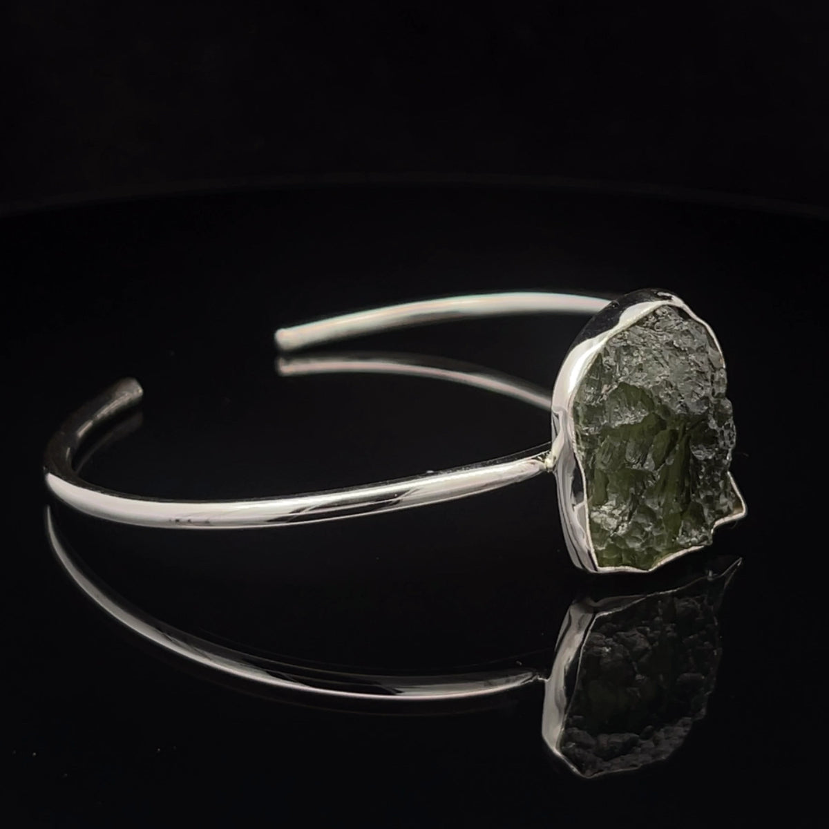 Sterling Silver Moldavite Cuff Bracelet