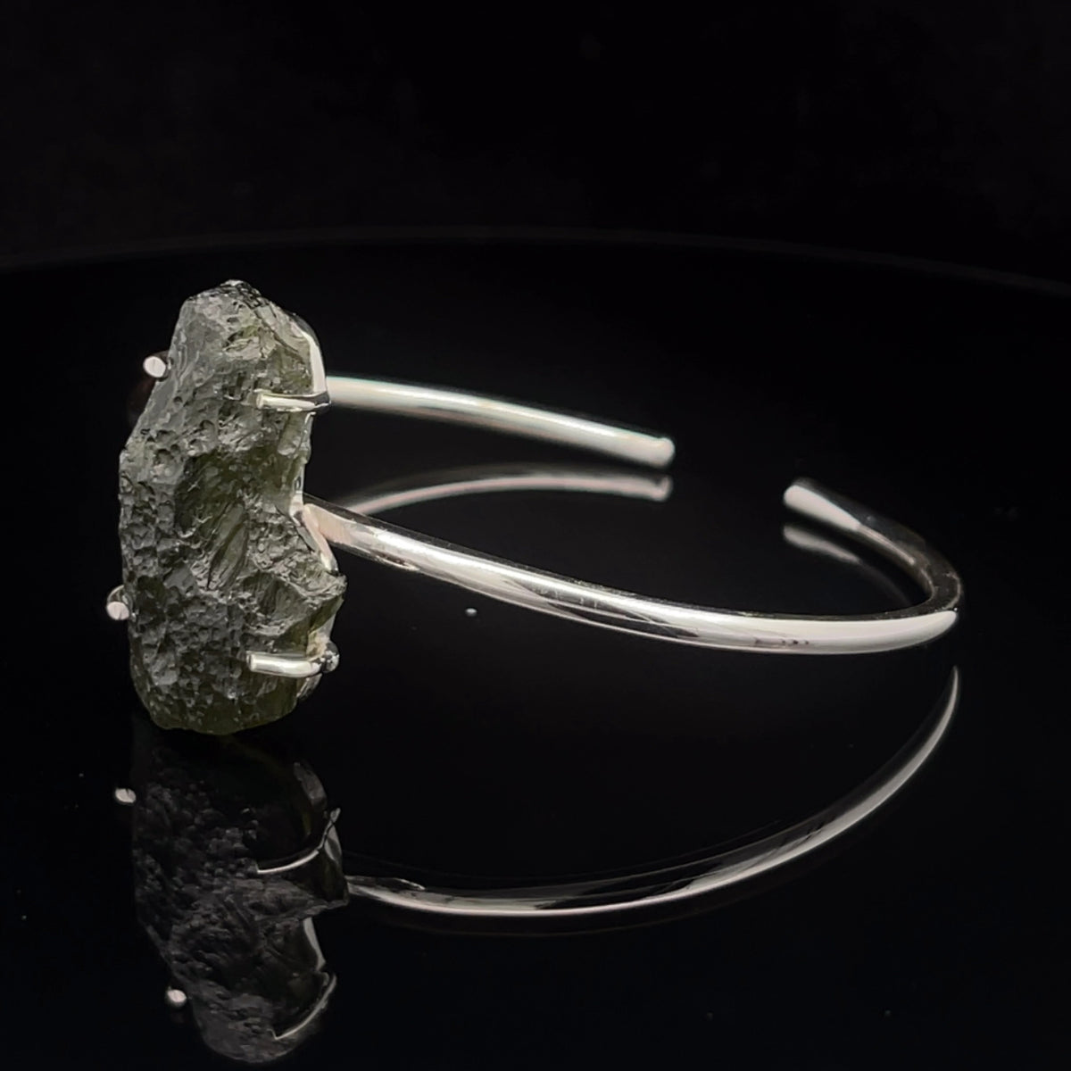 Sterling Silver Moldavite Cuff Bracelet