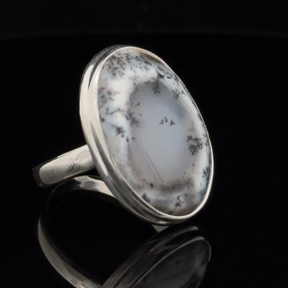 Sterling Silver Dendritic Opal Ring Size 9.5