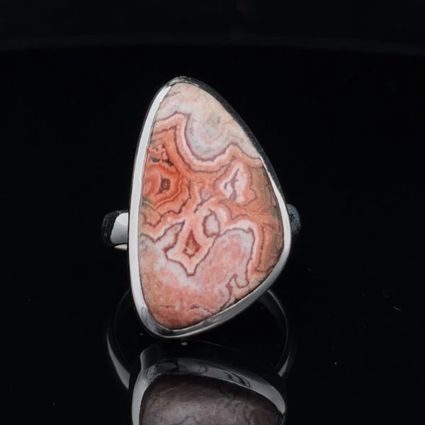 Sterling Silver Crazy Lace Agate Ring Size 5