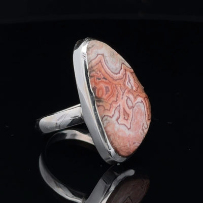Sterling Silver Crazy Lace Agate Ring Size 5