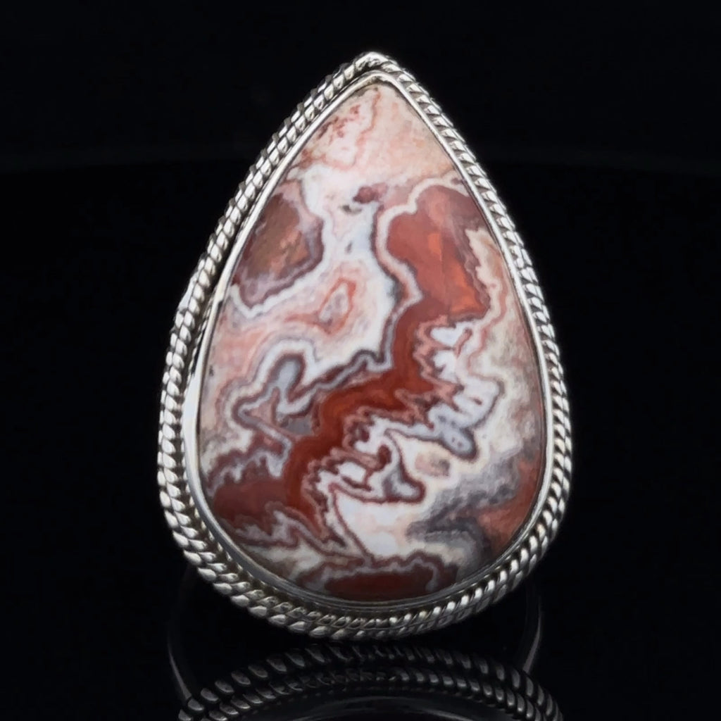 Sterling Silver Crazy Lace Agate Ring Size 11