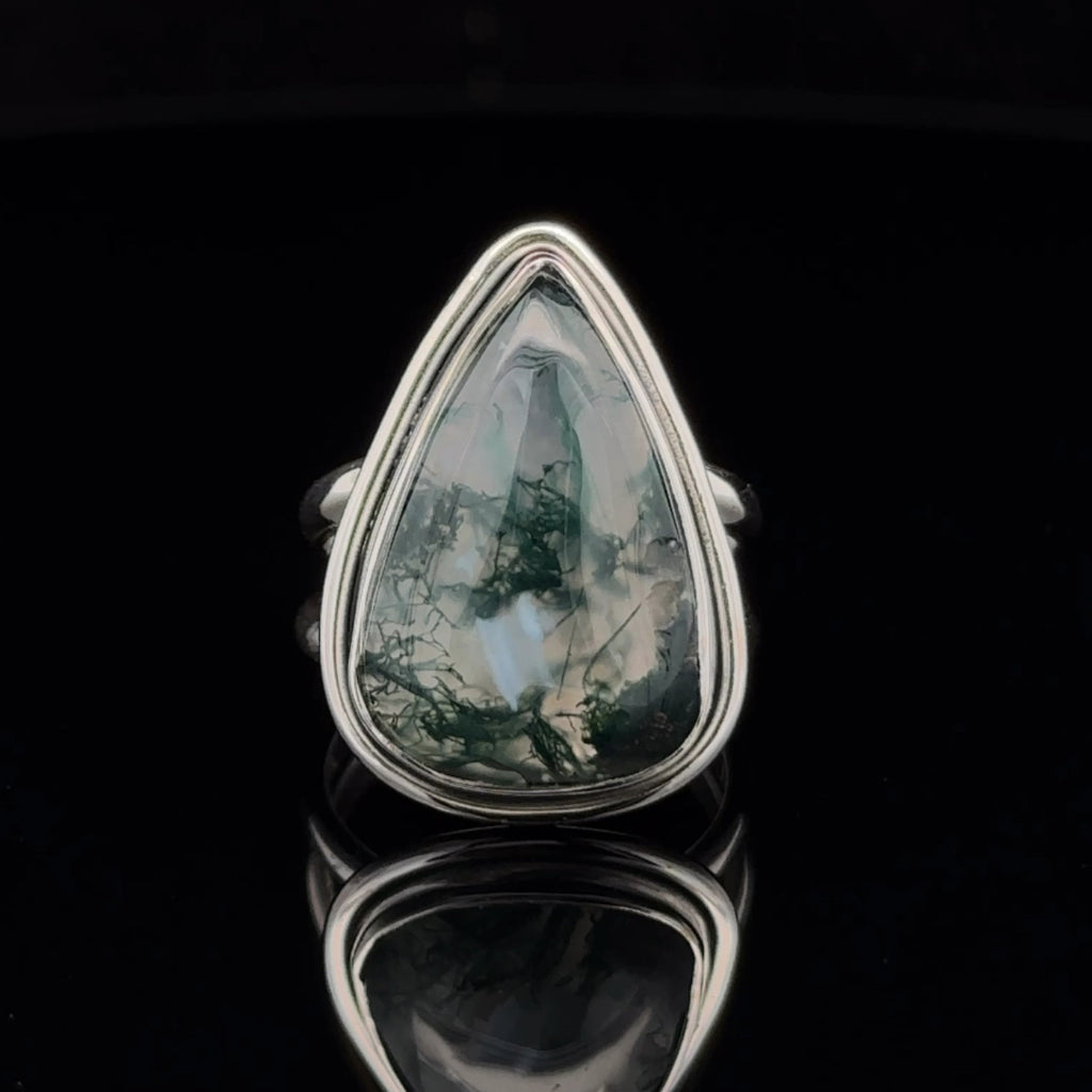 Sterling Silver Moss Agate Ring Size 5