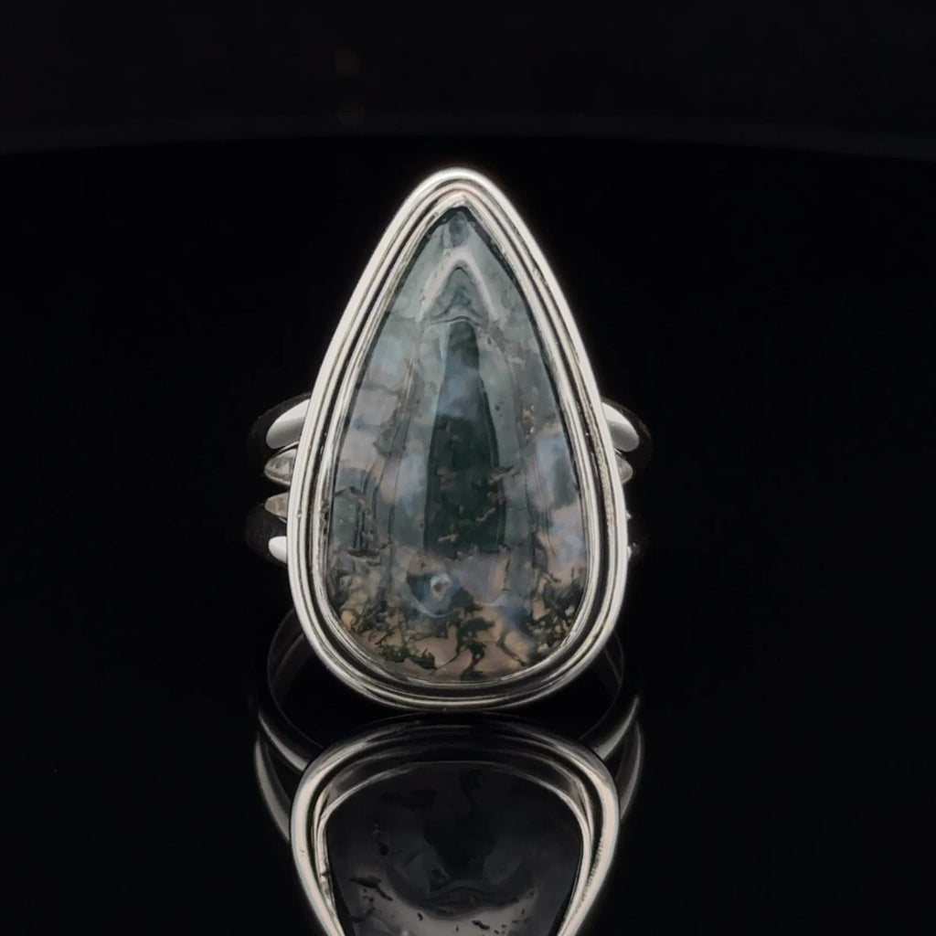Sterling Silver Moss Agate Ring Size 7