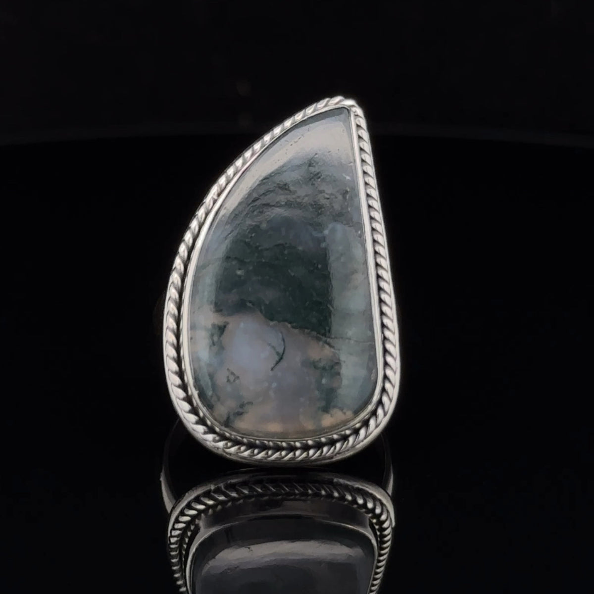 Sterling Silver Moss Agate Ring Size 7