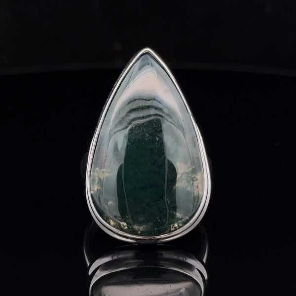 Sterling Silver Moss Agate Ring Size 7