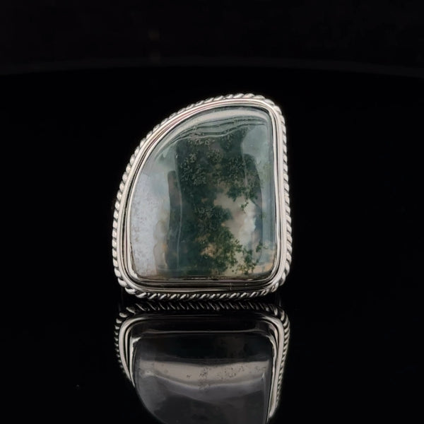 Sterling Silver Moss Agate Ring Size 7